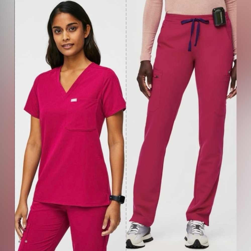 FIGS Pink Scrub Set - Catarina Top with Yola Bottoms - Size Small.